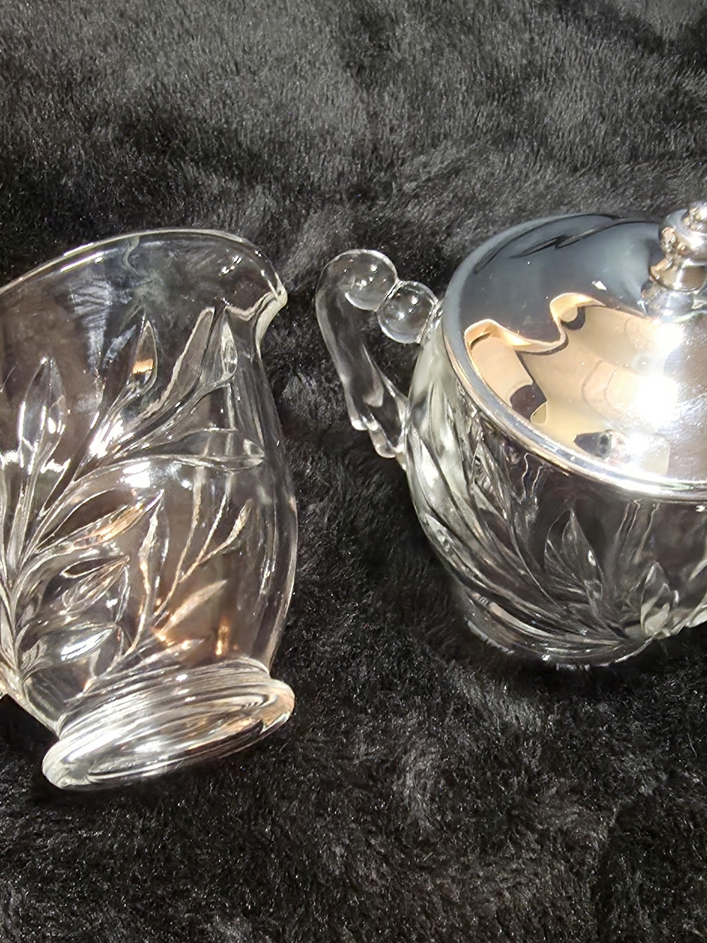 Indiana Glass Crystal Creamer and Covered Sugar Bowl - Clear Glass